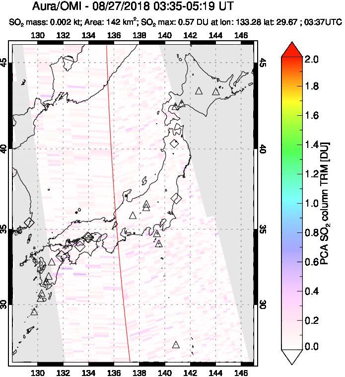 A sulfur dioxide image over Japan on Aug 27, 2018.