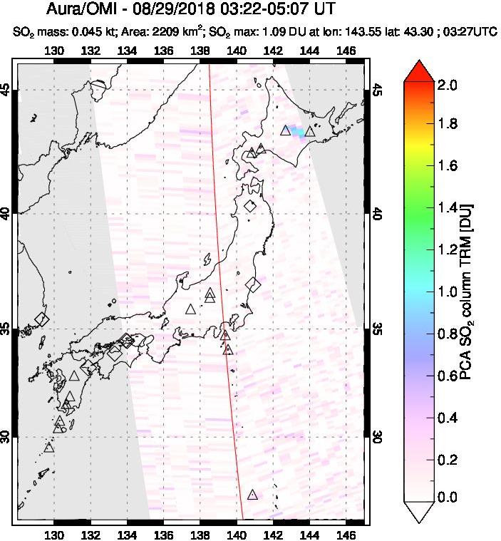 A sulfur dioxide image over Japan on Aug 29, 2018.