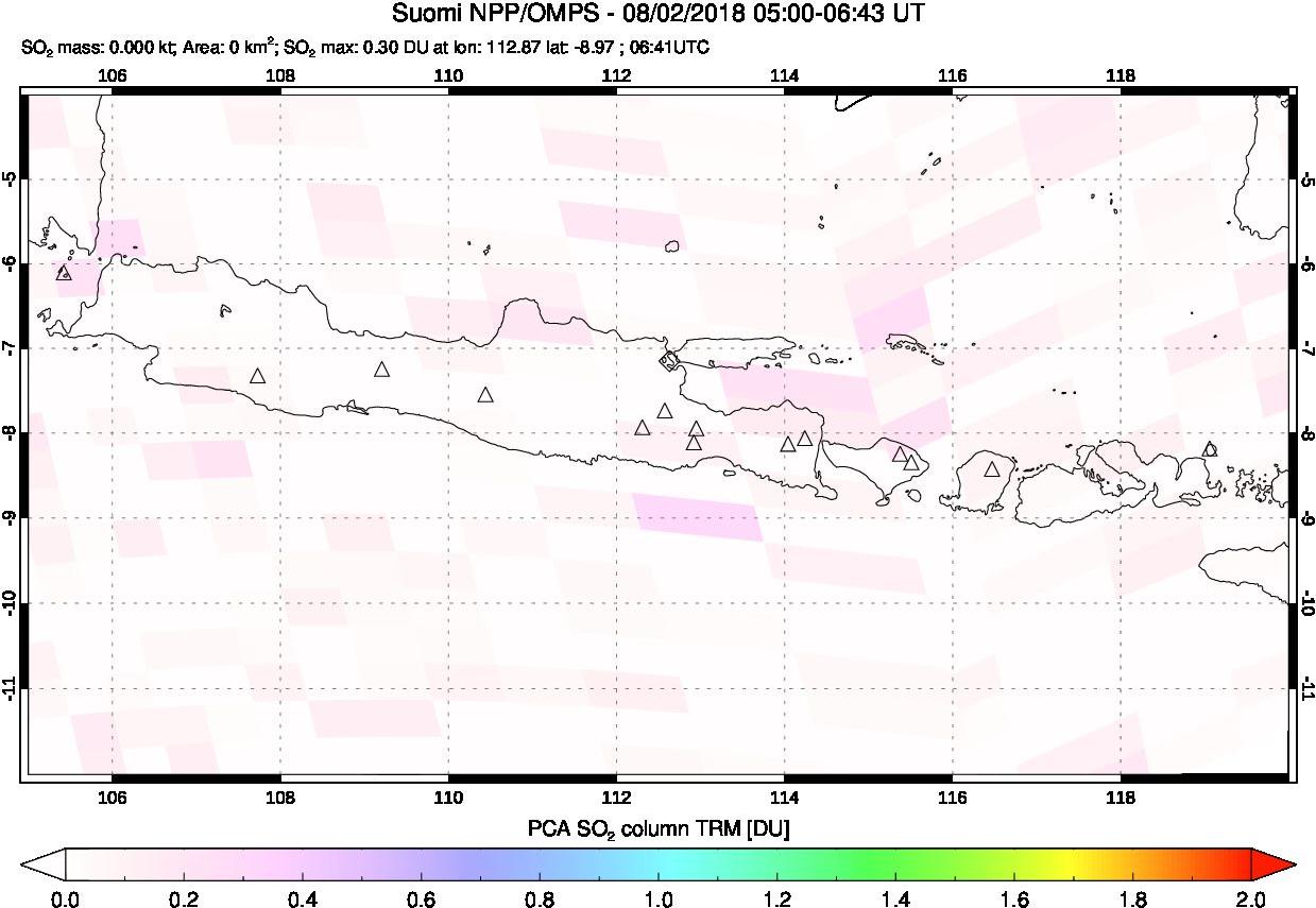 A sulfur dioxide image over Java, Indonesia on Aug 02, 2018.