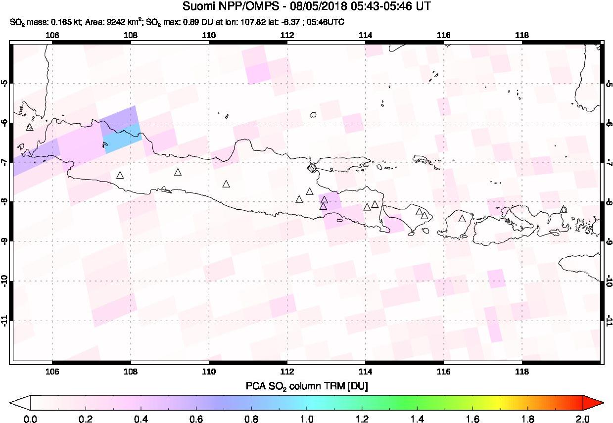 A sulfur dioxide image over Java, Indonesia on Aug 05, 2018.