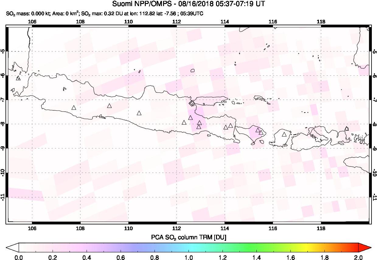 A sulfur dioxide image over Java, Indonesia on Aug 16, 2018.