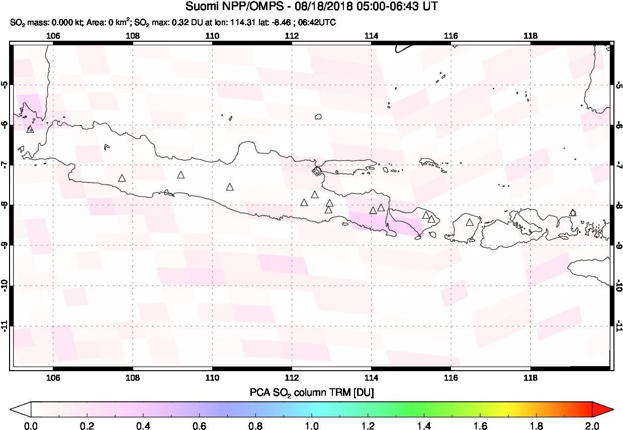 A sulfur dioxide image over Java, Indonesia on Aug 18, 2018.