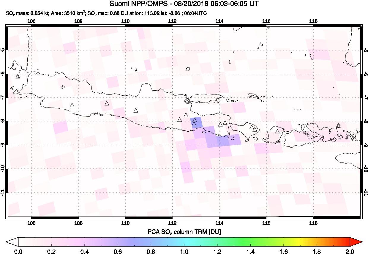 A sulfur dioxide image over Java, Indonesia on Aug 20, 2018.