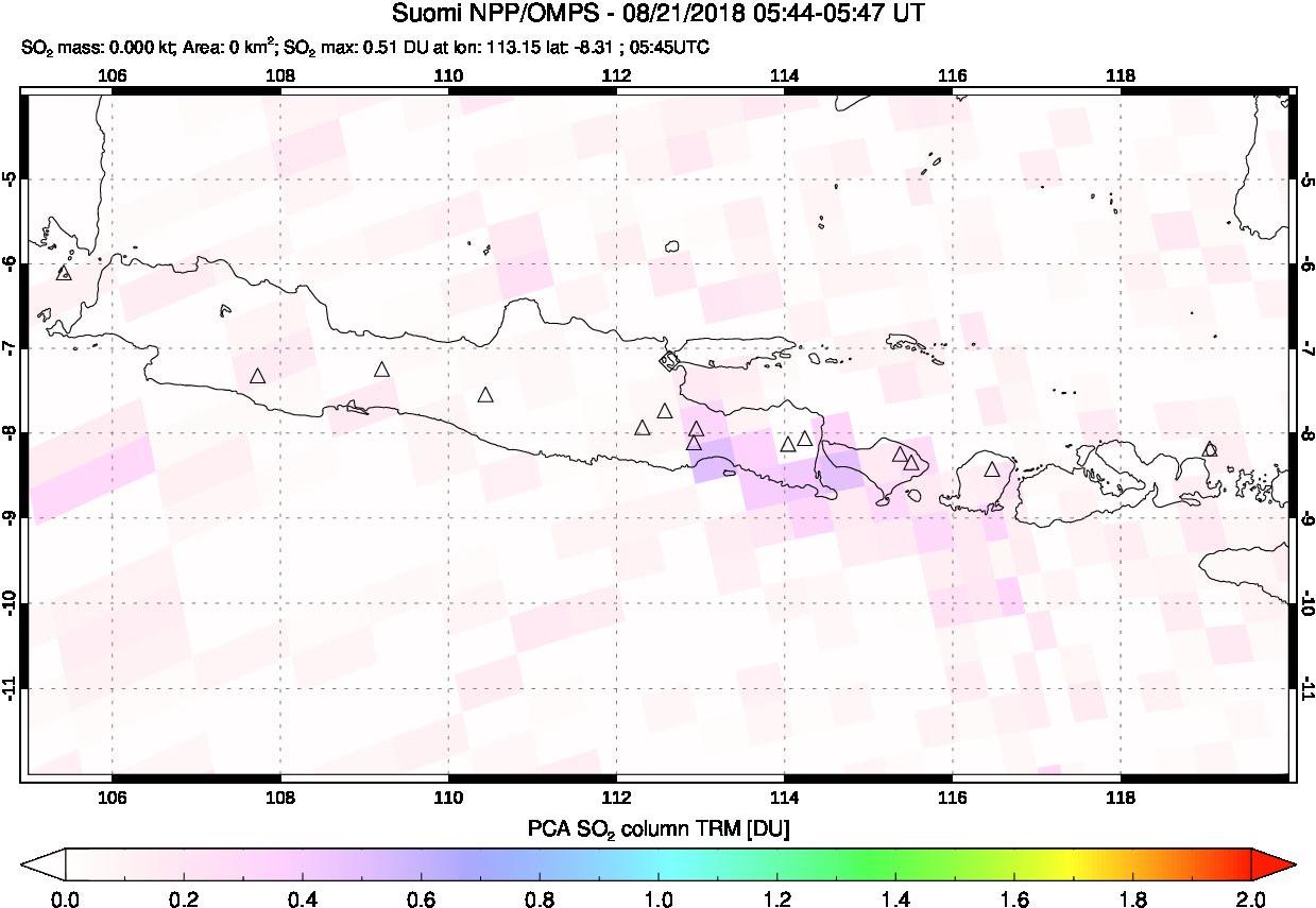 A sulfur dioxide image over Java, Indonesia on Aug 21, 2018.