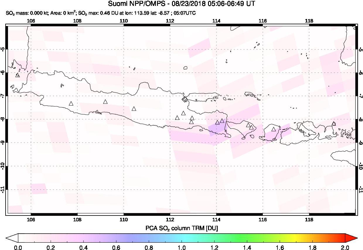 A sulfur dioxide image over Java, Indonesia on Aug 23, 2018.