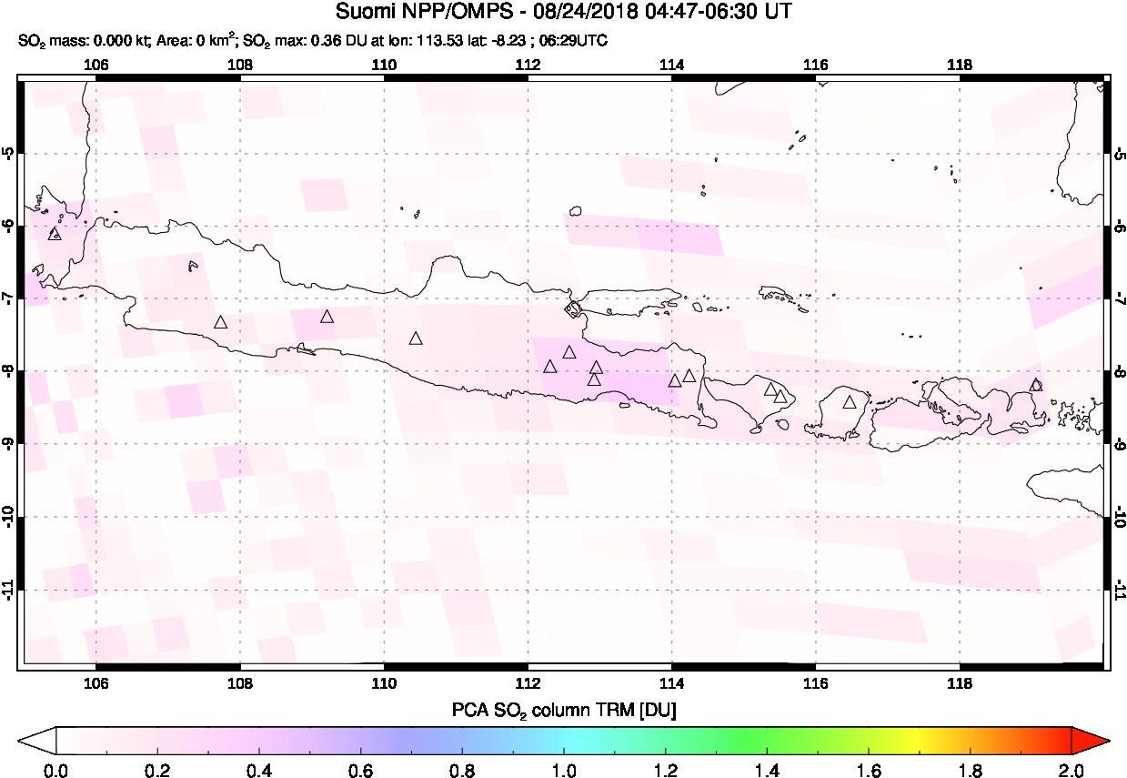 A sulfur dioxide image over Java, Indonesia on Aug 24, 2018.