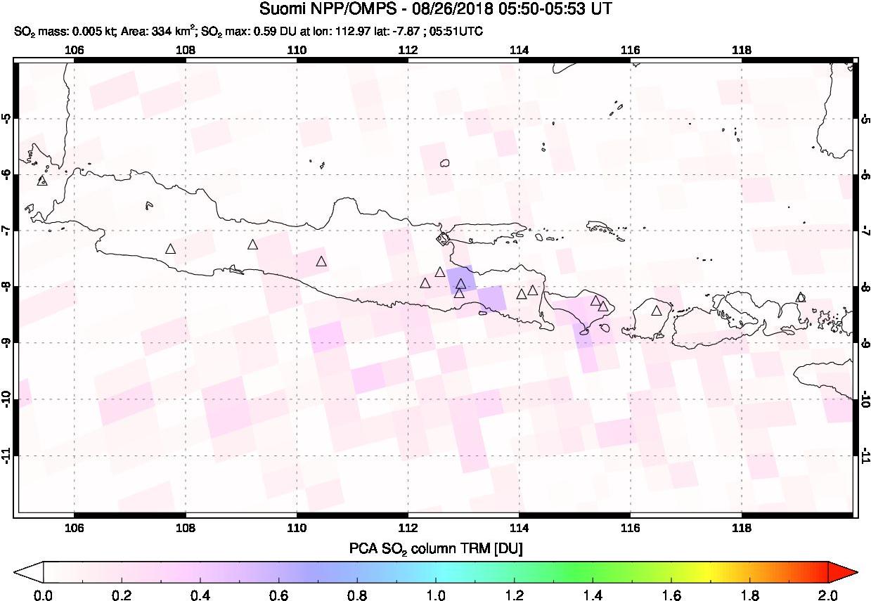 A sulfur dioxide image over Java, Indonesia on Aug 26, 2018.