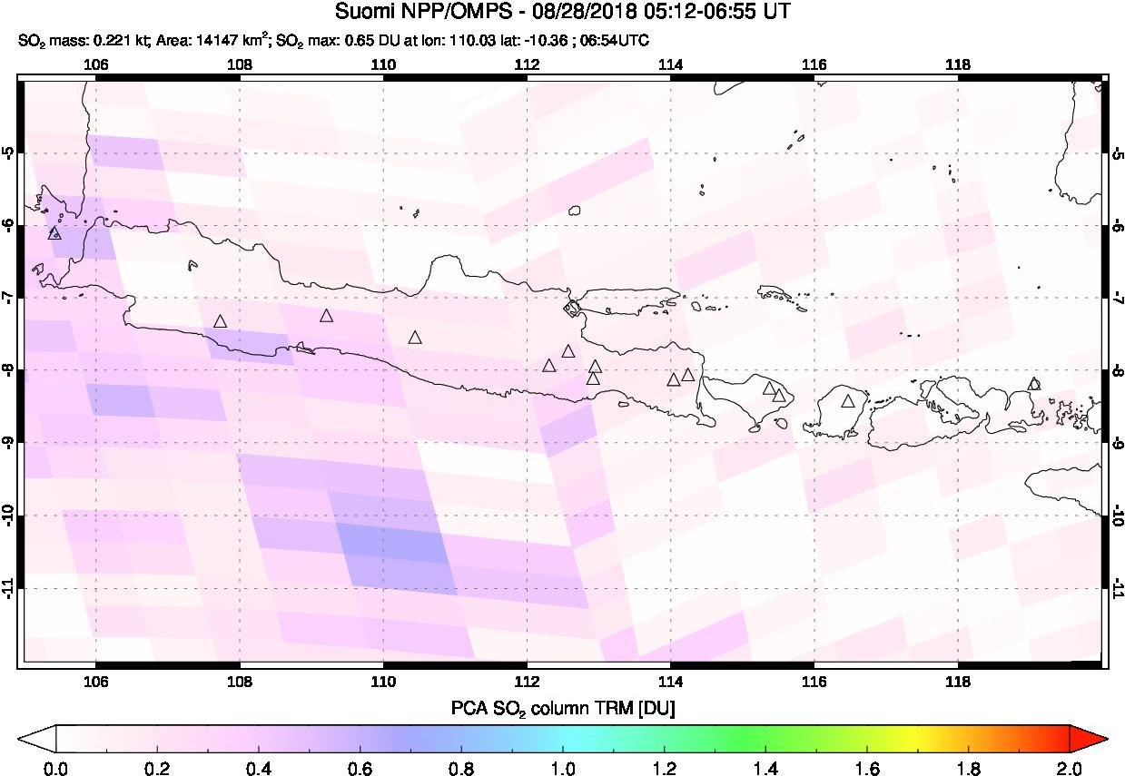 A sulfur dioxide image over Java, Indonesia on Aug 28, 2018.