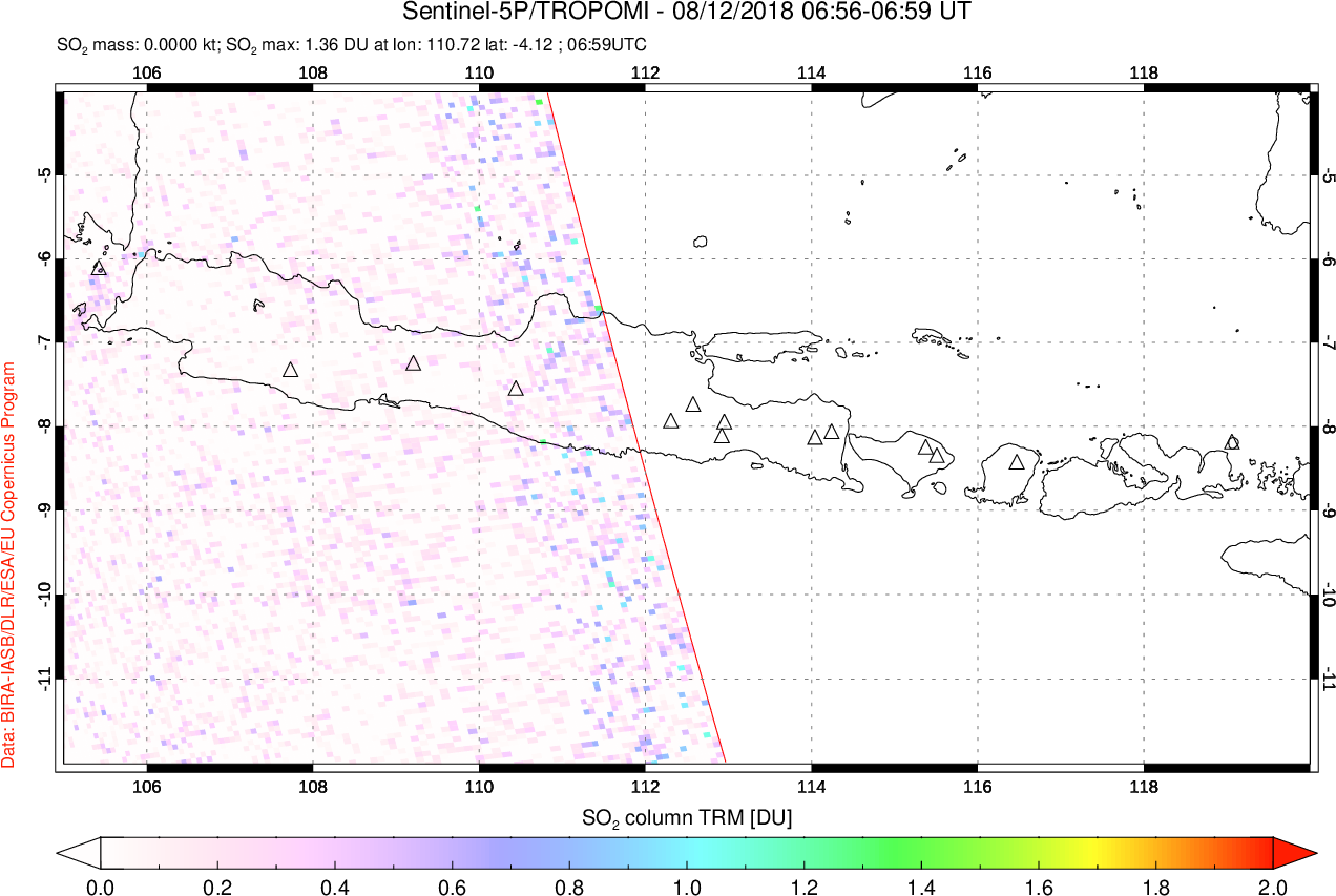 A sulfur dioxide image over Java, Indonesia on Aug 12, 2018.