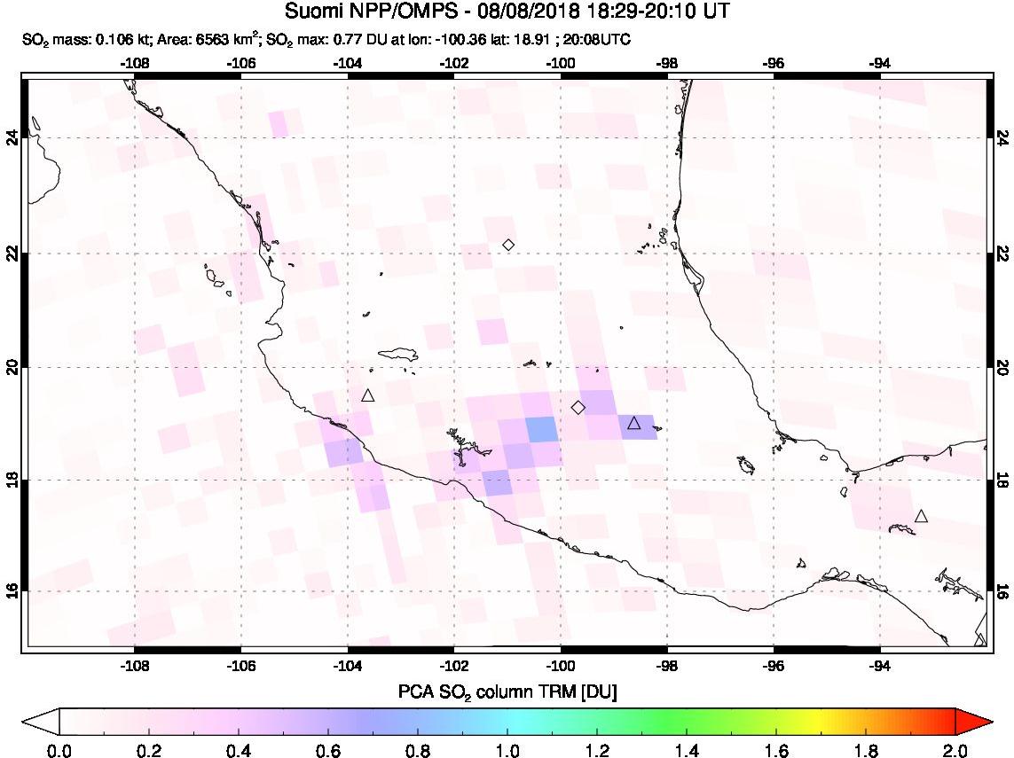 A sulfur dioxide image over Mexico on Aug 08, 2018.