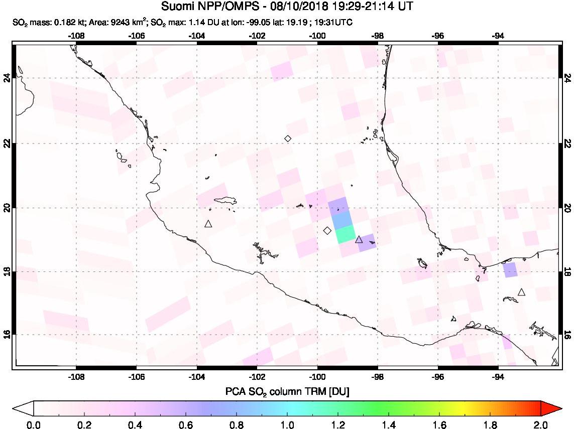 A sulfur dioxide image over Mexico on Aug 10, 2018.
