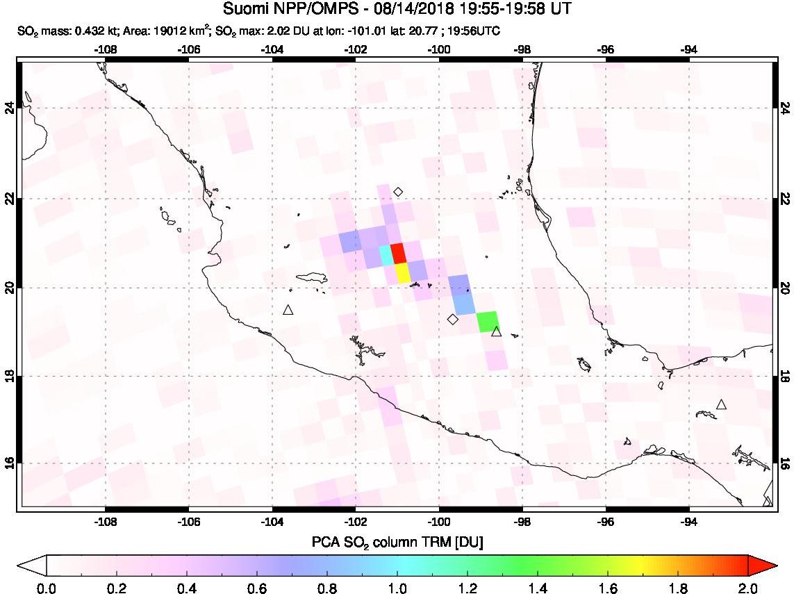 A sulfur dioxide image over Mexico on Aug 14, 2018.