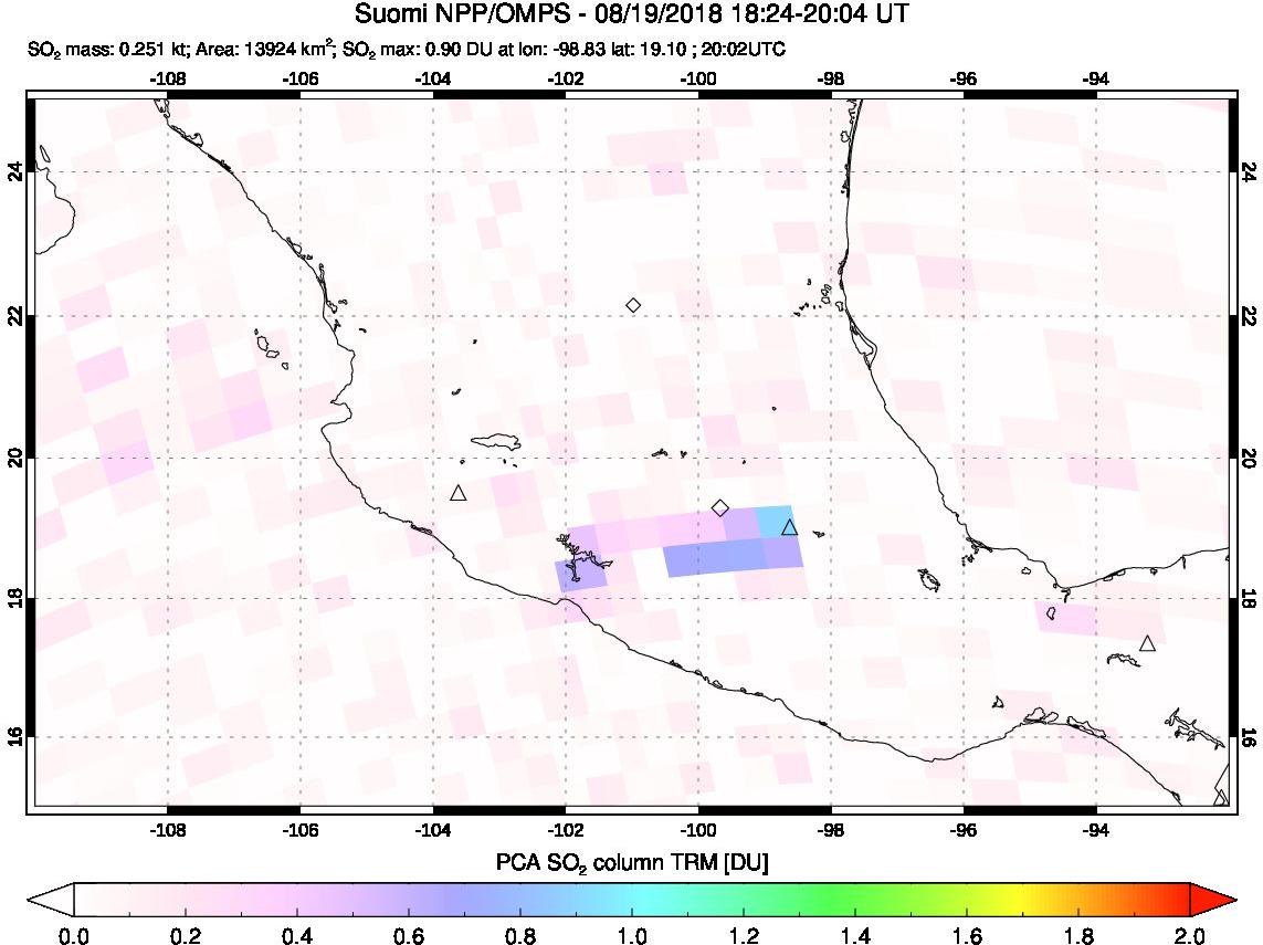 A sulfur dioxide image over Mexico on Aug 19, 2018.
