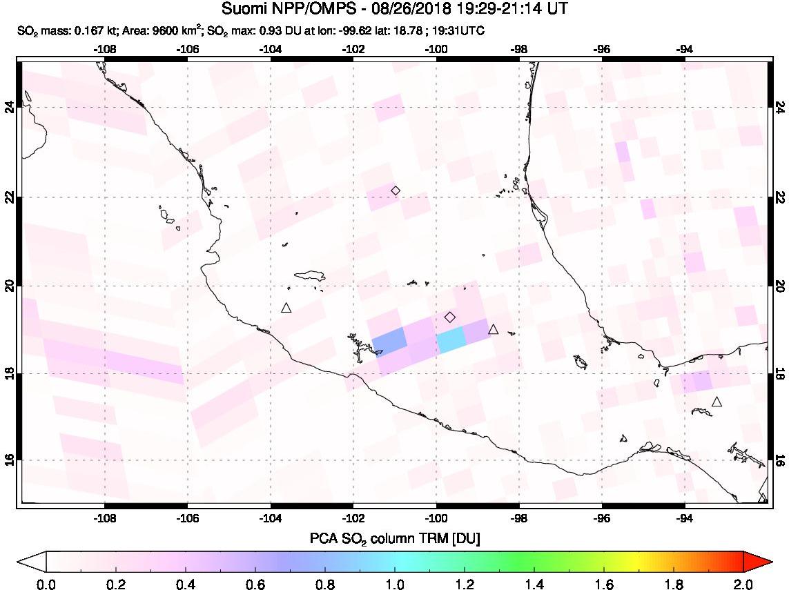 A sulfur dioxide image over Mexico on Aug 26, 2018.