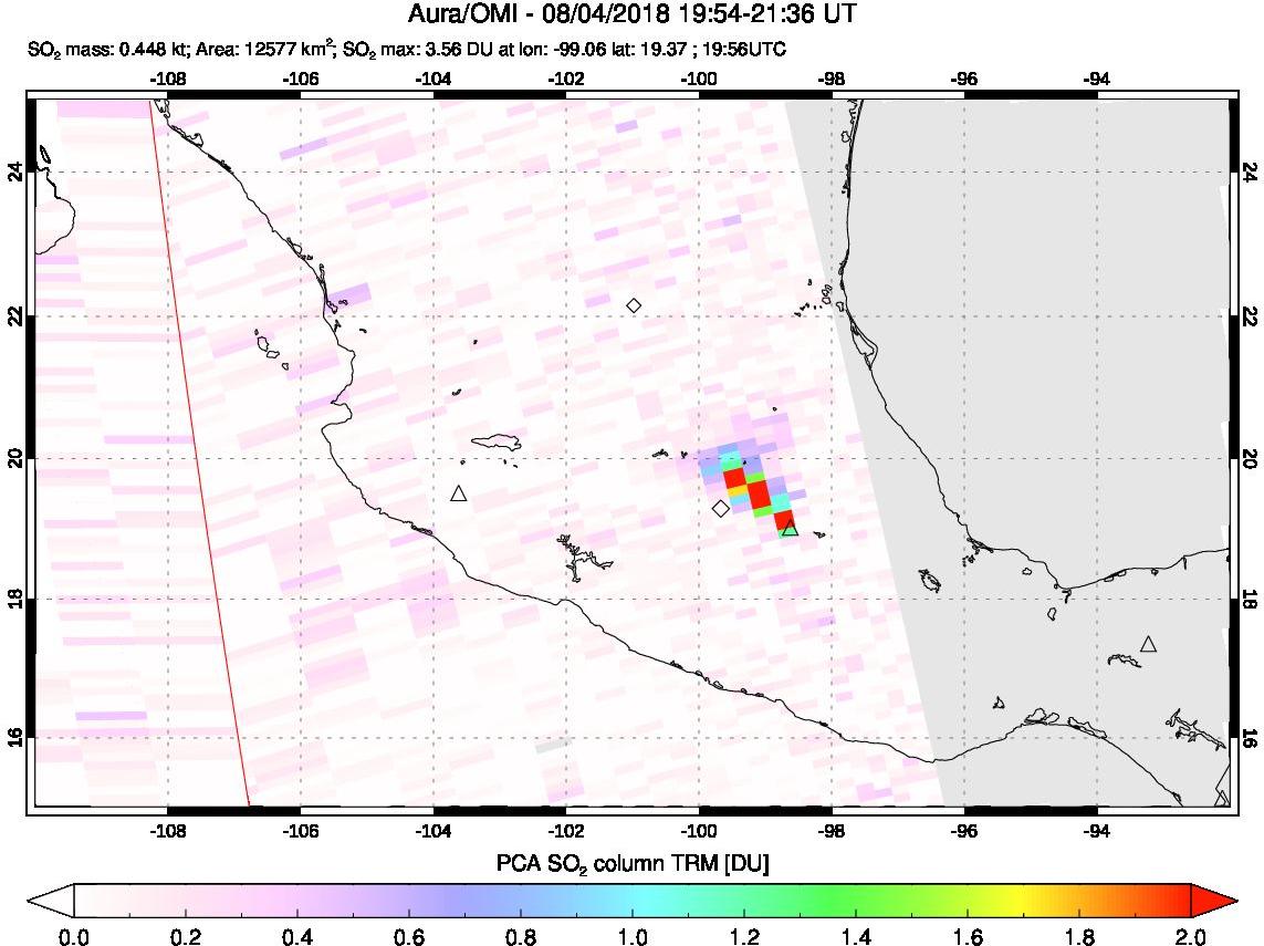 A sulfur dioxide image over Mexico on Aug 04, 2018.