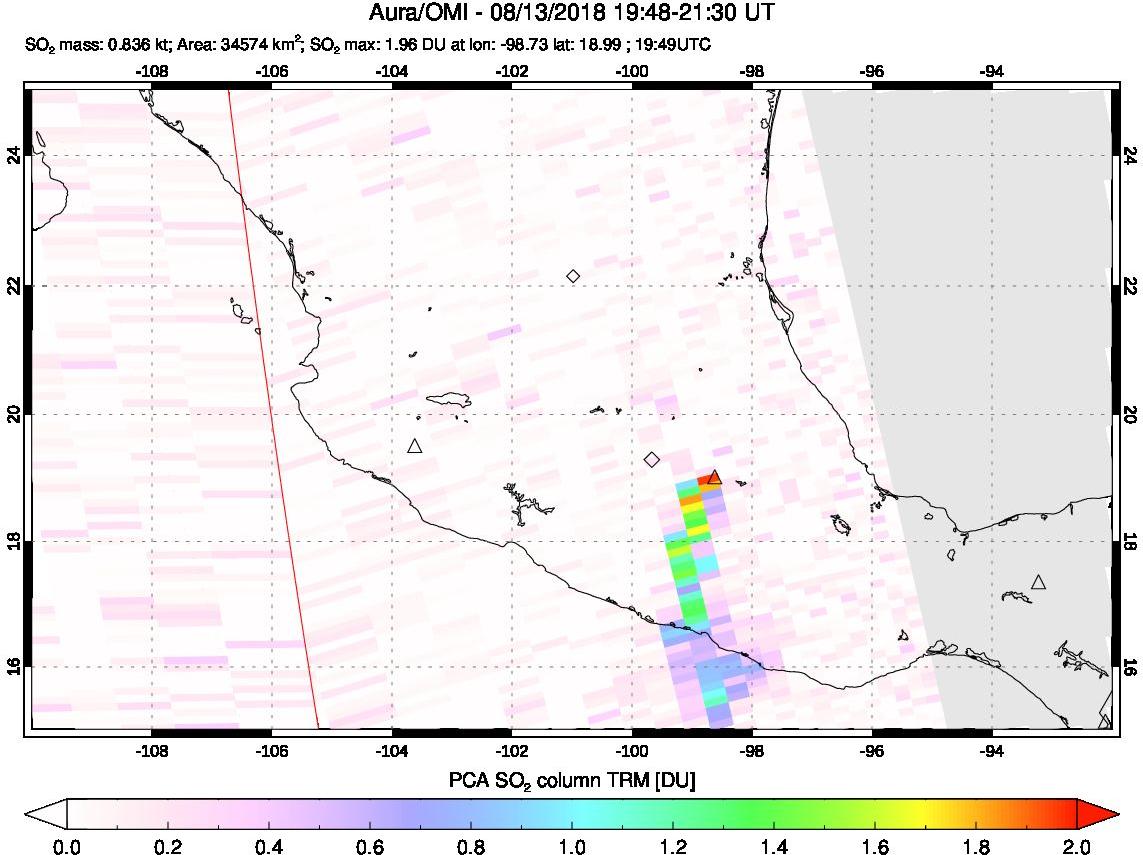 A sulfur dioxide image over Mexico on Aug 13, 2018.