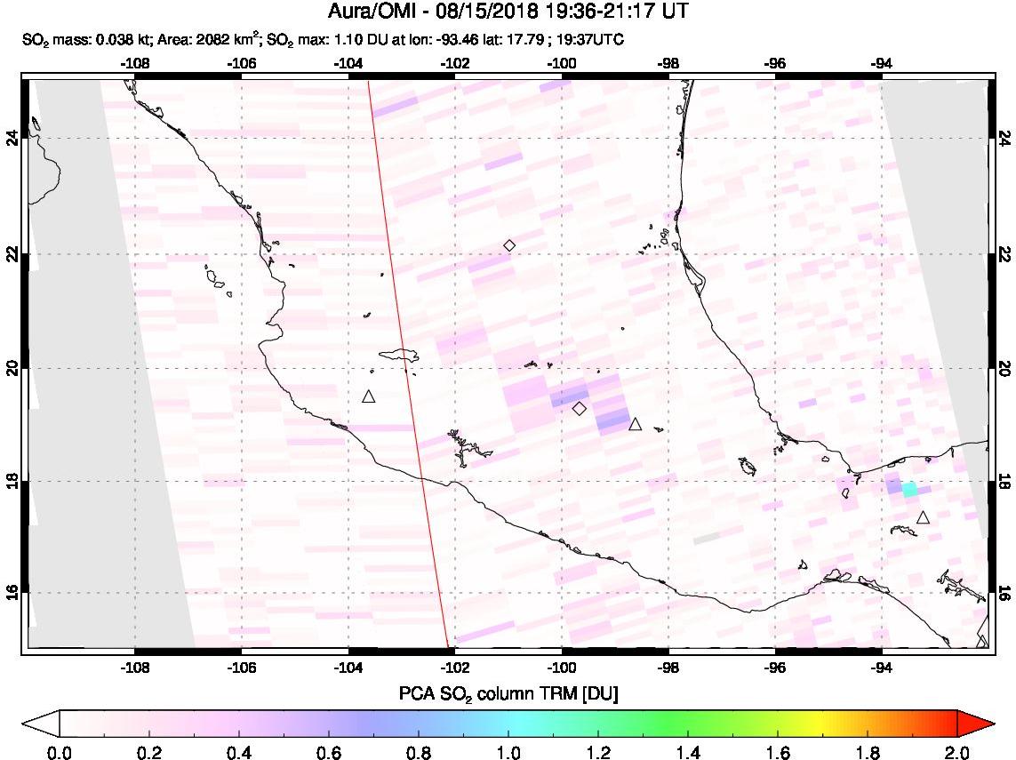 A sulfur dioxide image over Mexico on Aug 15, 2018.