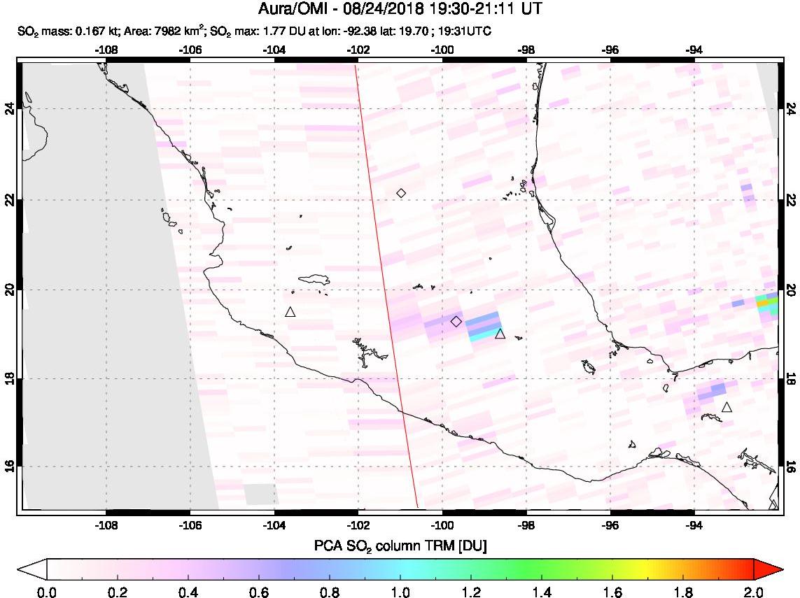 A sulfur dioxide image over Mexico on Aug 24, 2018.