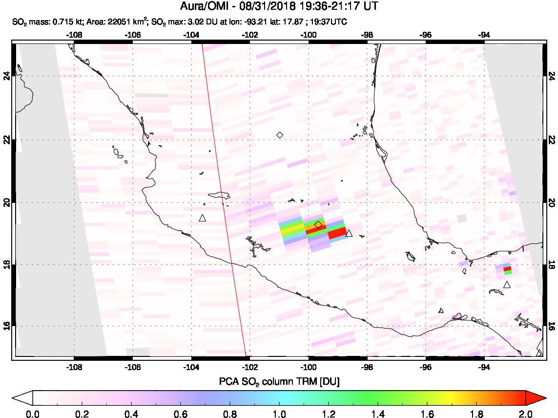A sulfur dioxide image over Mexico on Aug 31, 2018.