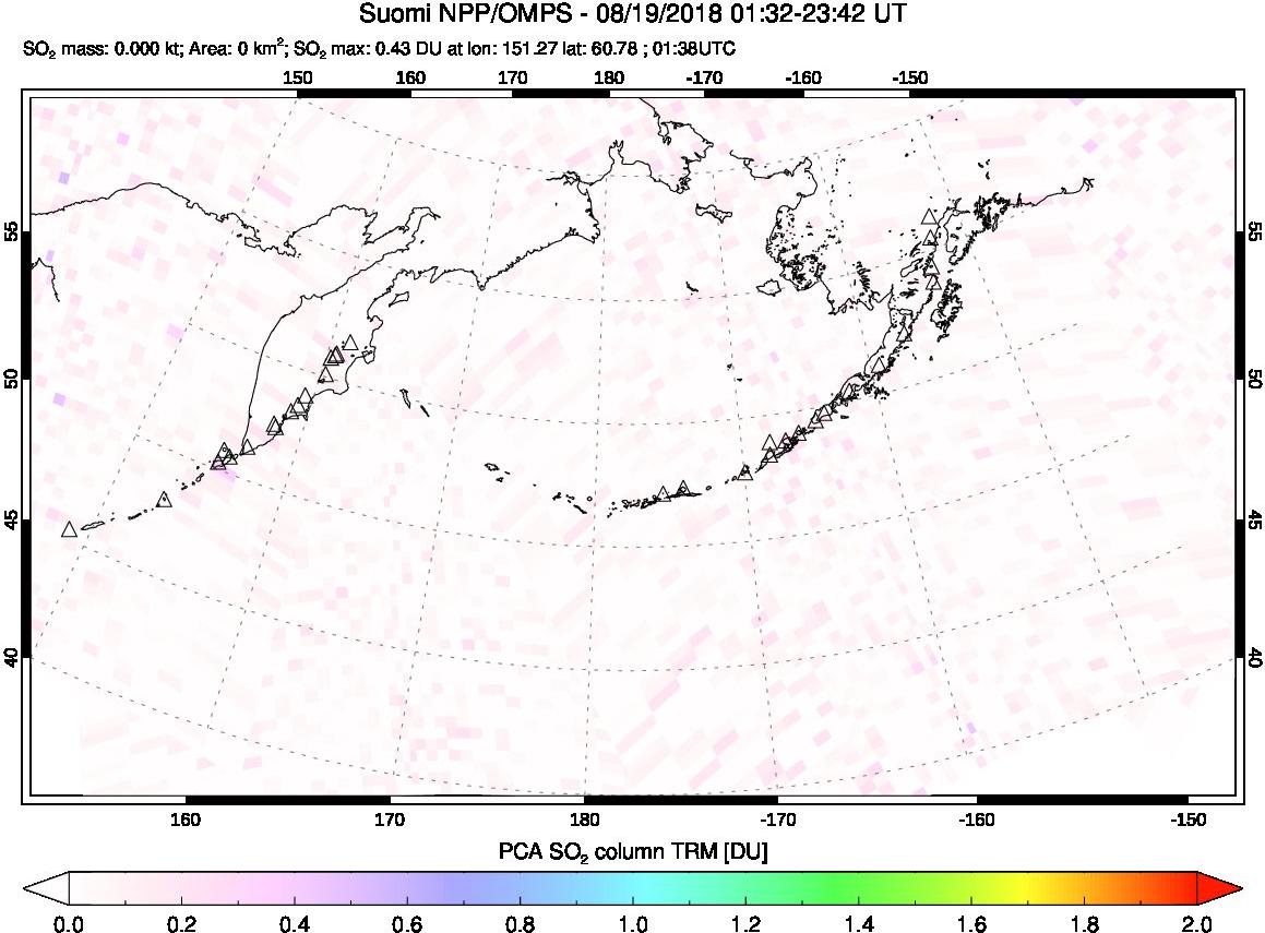 A sulfur dioxide image over North Pacific on Aug 19, 2018.