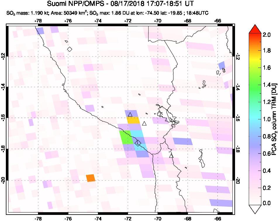 A sulfur dioxide image over Peru on Aug 17, 2018.