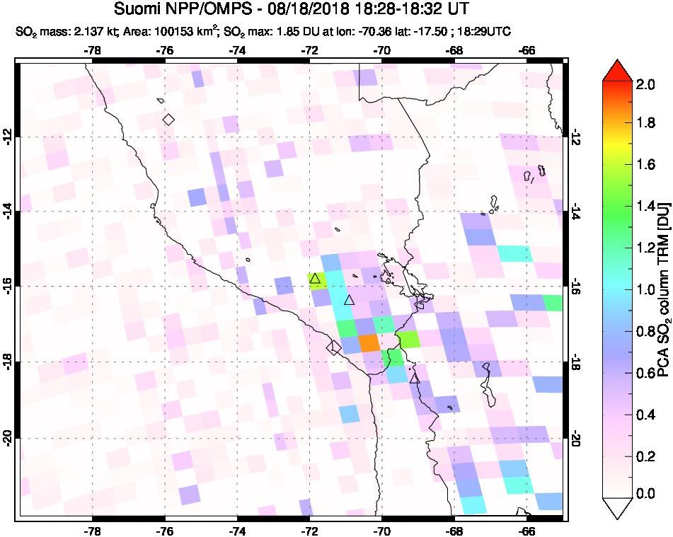 A sulfur dioxide image over Peru on Aug 18, 2018.