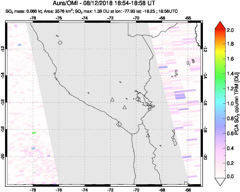 A sulfur dioxide image over Peru on Aug 12, 2018.