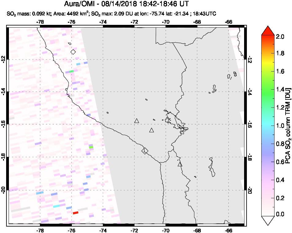A sulfur dioxide image over Peru on Aug 14, 2018.