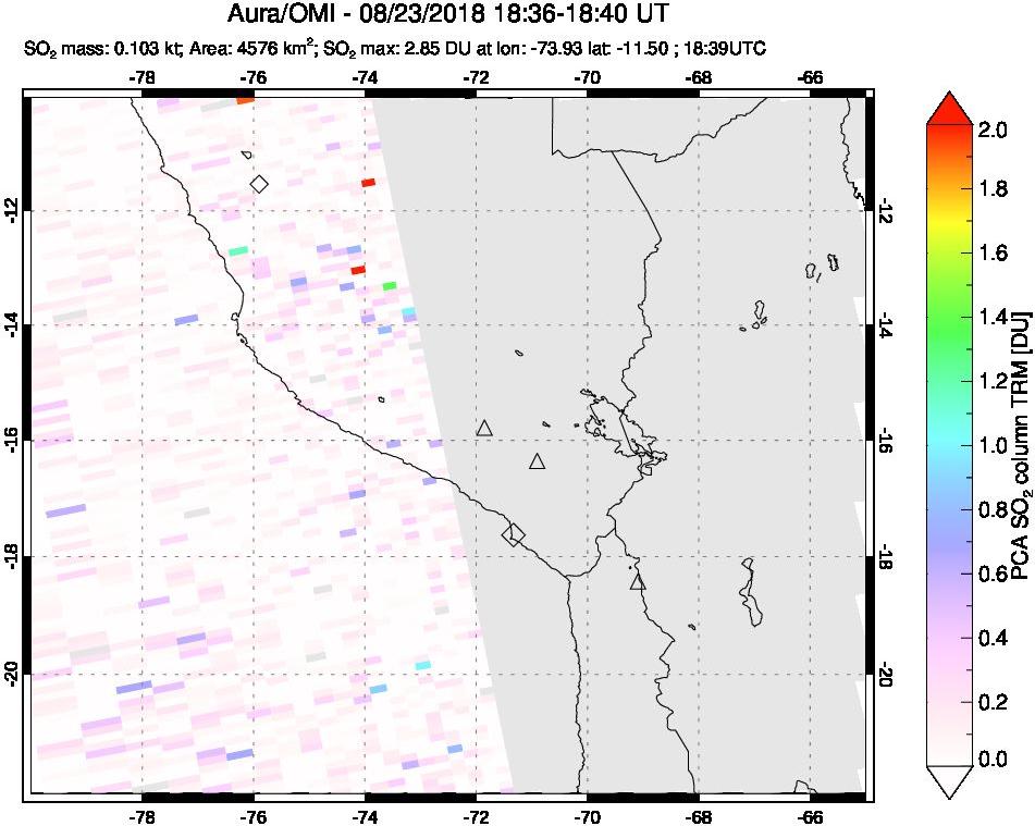 A sulfur dioxide image over Peru on Aug 23, 2018.