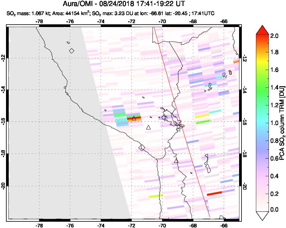 A sulfur dioxide image over Peru on Aug 24, 2018.