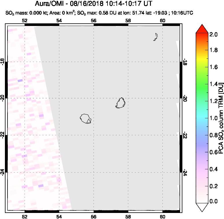 A sulfur dioxide image over Reunion Island, Indian Ocean on Aug 16, 2018.