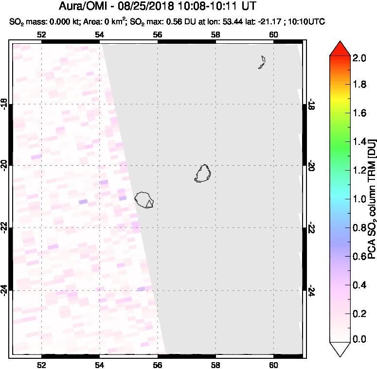 A sulfur dioxide image over Reunion Island, Indian Ocean on Aug 25, 2018.