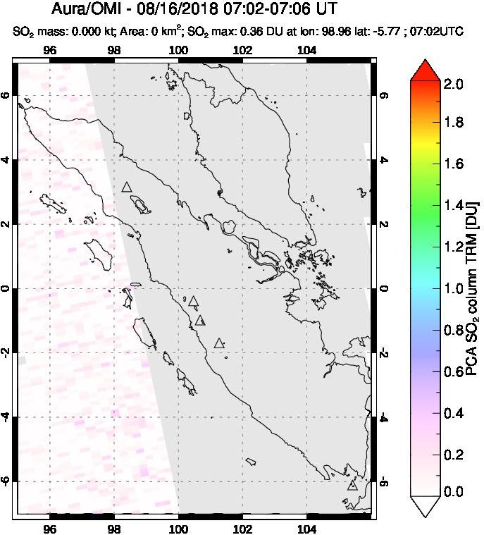 A sulfur dioxide image over Sumatra, Indonesia on Aug 16, 2018.