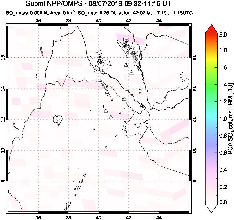 A sulfur dioxide image over Afar and southern Red Sea on Aug 07, 2019.