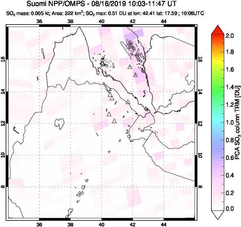 A sulfur dioxide image over Afar and southern Red Sea on Aug 16, 2019.