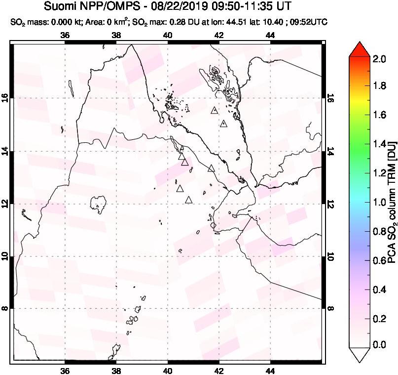 A sulfur dioxide image over Afar and southern Red Sea on Aug 22, 2019.