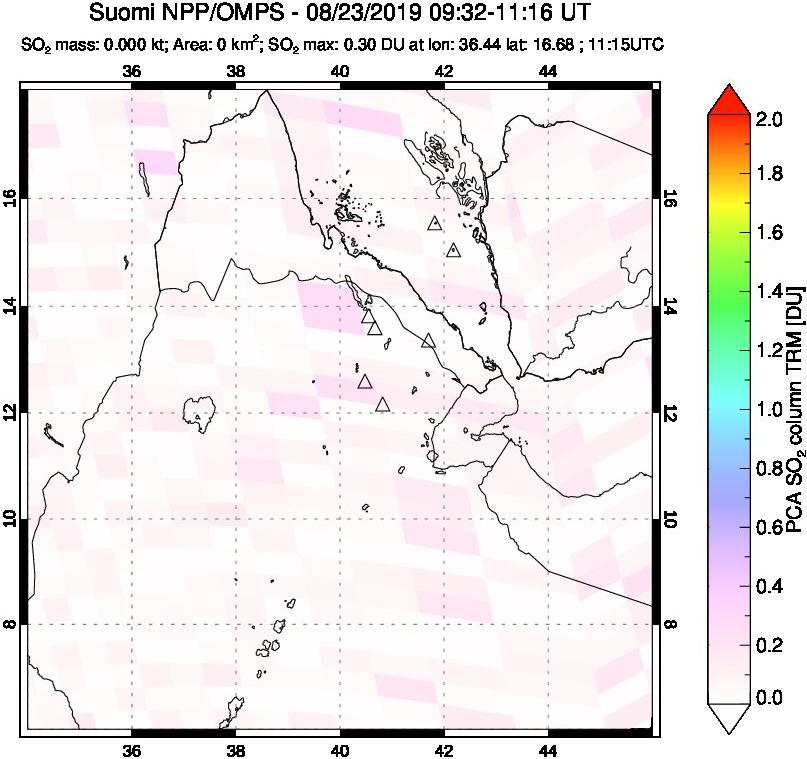 A sulfur dioxide image over Afar and southern Red Sea on Aug 23, 2019.