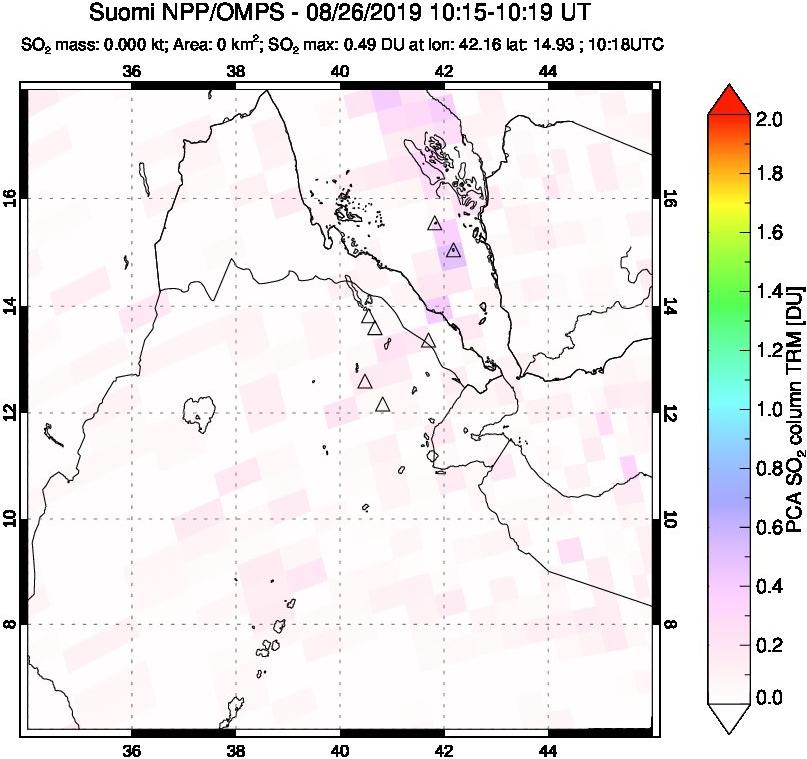 A sulfur dioxide image over Afar and southern Red Sea on Aug 26, 2019.