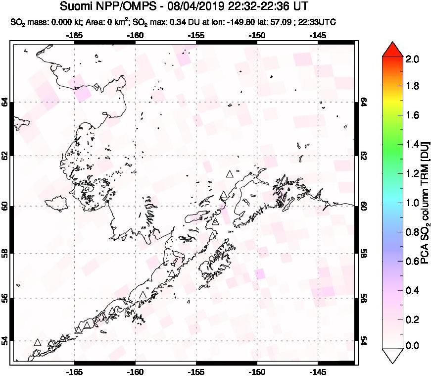 A sulfur dioxide image over Alaska, USA on Aug 04, 2019.
