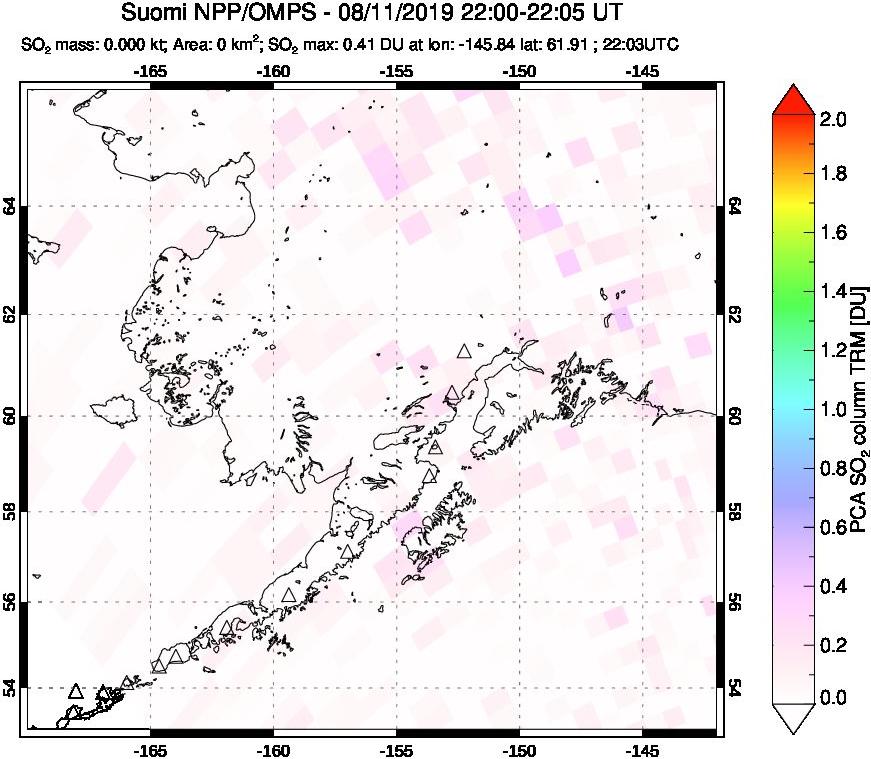 A sulfur dioxide image over Alaska, USA on Aug 11, 2019.