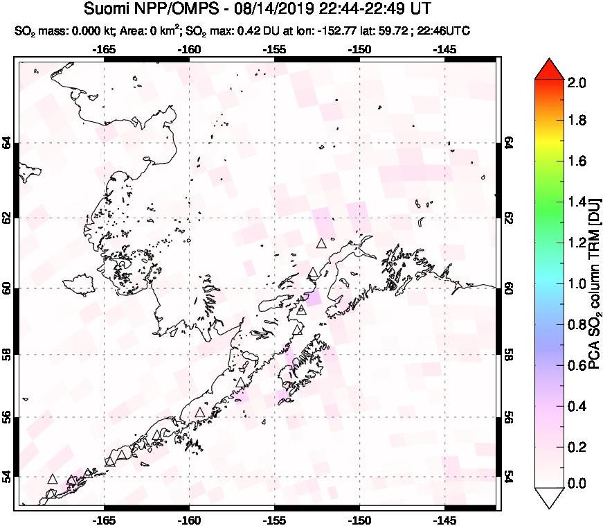 A sulfur dioxide image over Alaska, USA on Aug 14, 2019.
