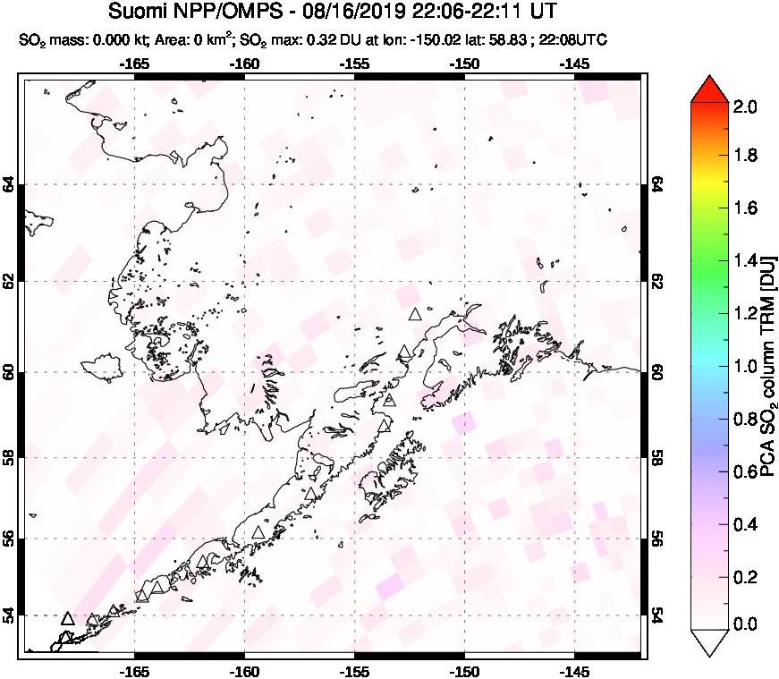 A sulfur dioxide image over Alaska, USA on Aug 16, 2019.
