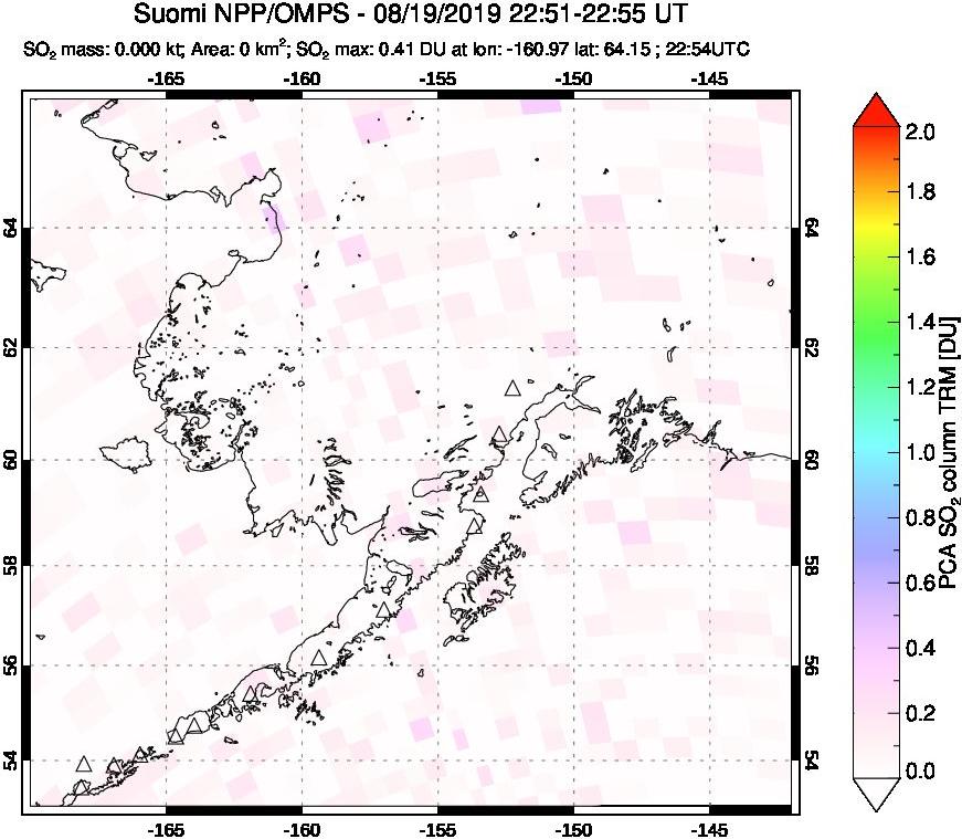 A sulfur dioxide image over Alaska, USA on Aug 19, 2019.