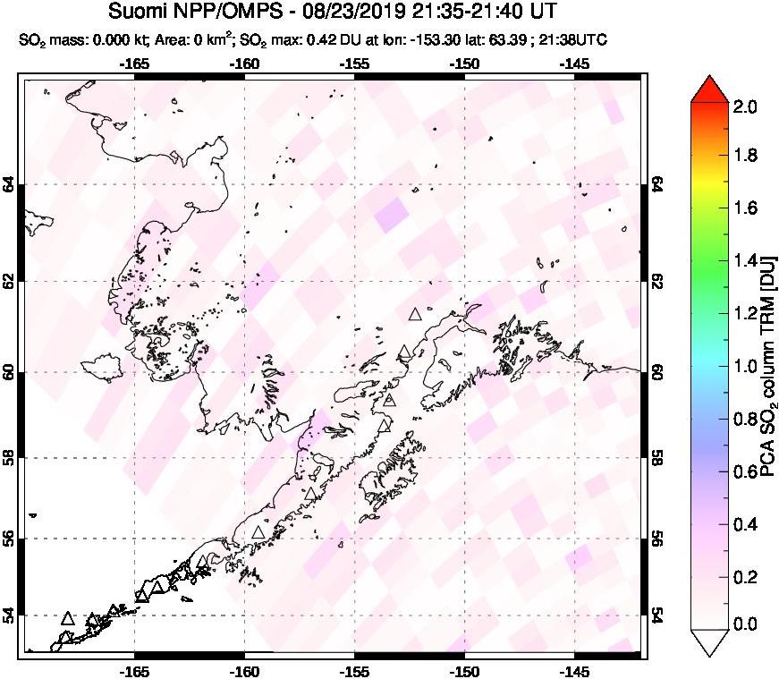 A sulfur dioxide image over Alaska, USA on Aug 23, 2019.