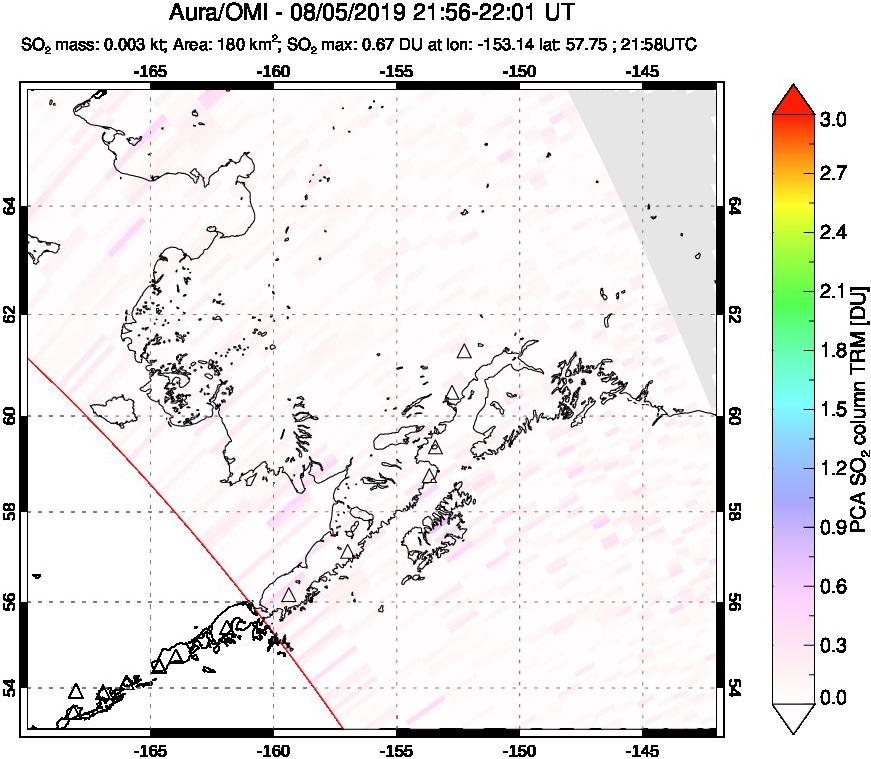 A sulfur dioxide image over Alaska, USA on Aug 05, 2019.