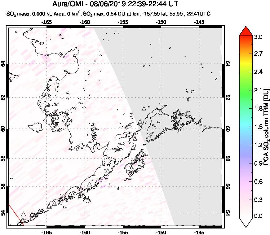 A sulfur dioxide image over Alaska, USA on Aug 06, 2019.