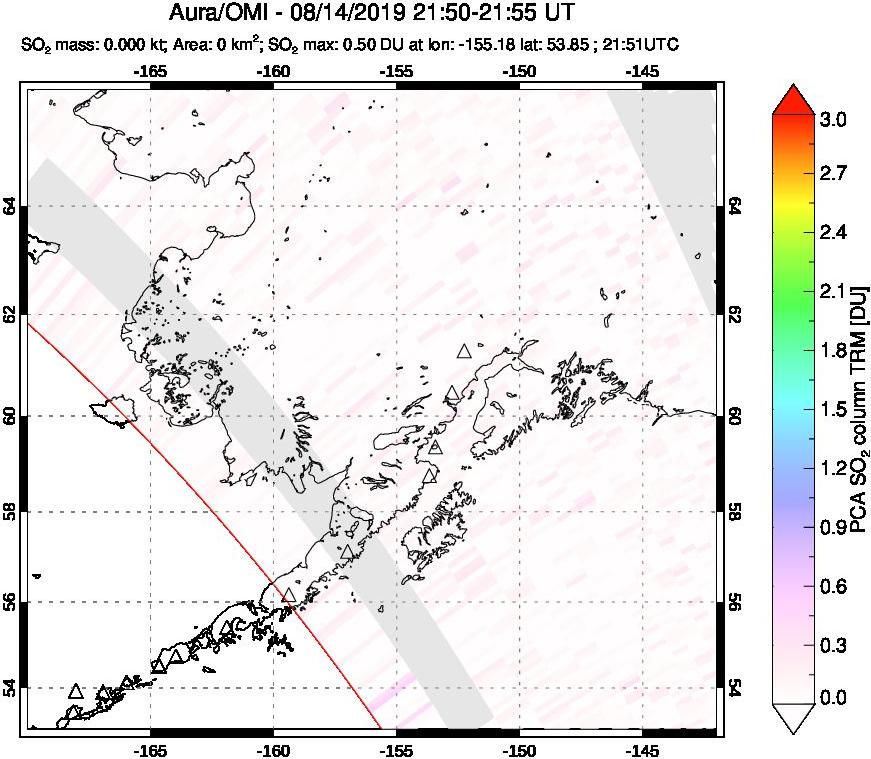 A sulfur dioxide image over Alaska, USA on Aug 14, 2019.