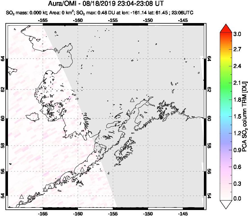 A sulfur dioxide image over Alaska, USA on Aug 18, 2019.