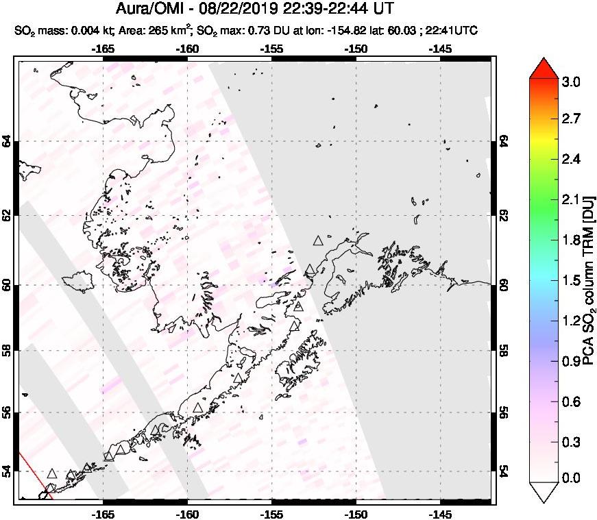 A sulfur dioxide image over Alaska, USA on Aug 22, 2019.