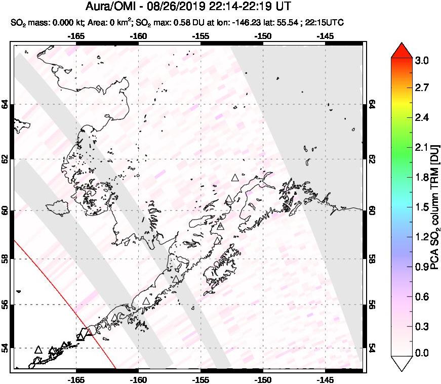 A sulfur dioxide image over Alaska, USA on Aug 26, 2019.